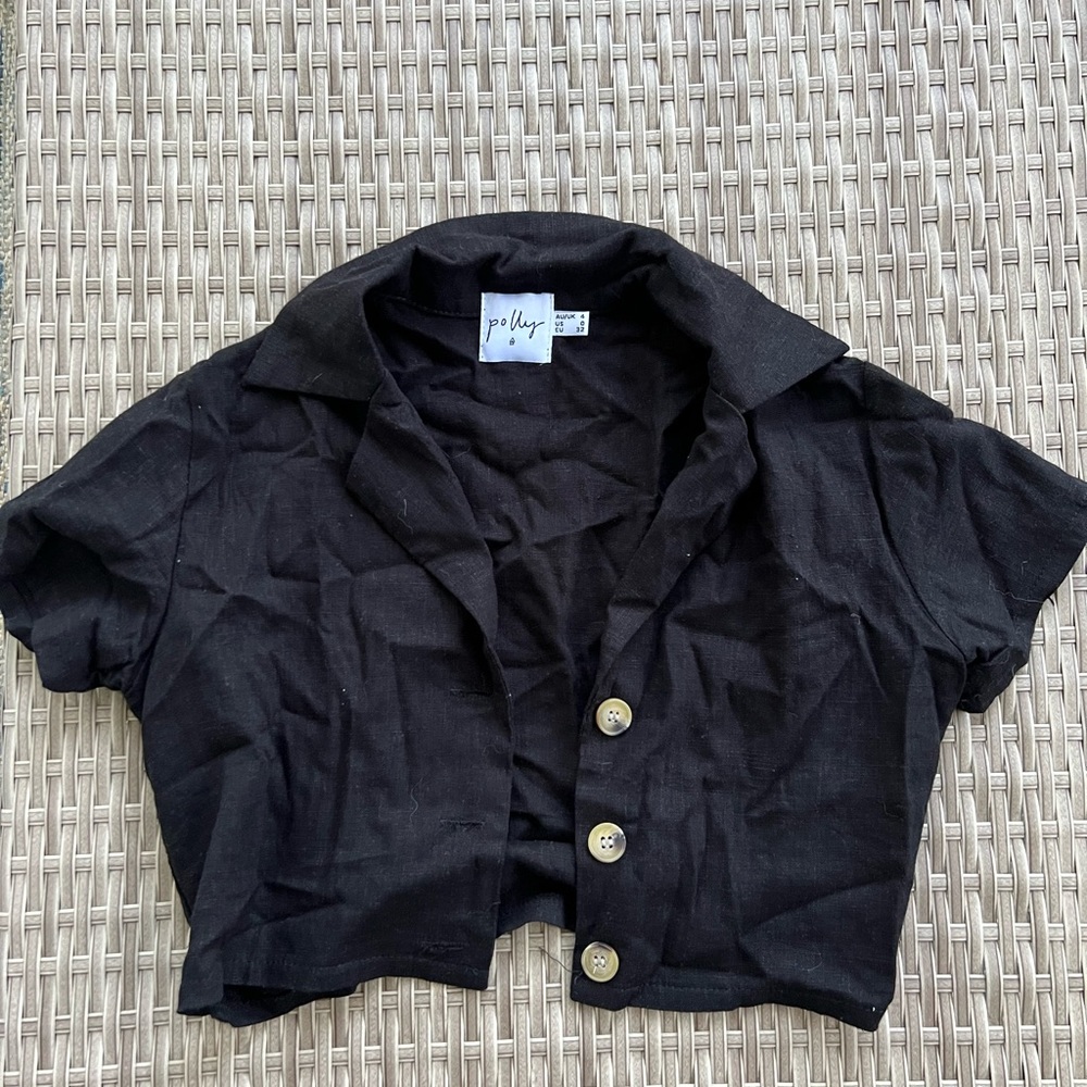 Black Button Crop Top